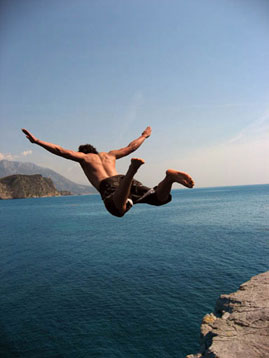 diving off a cliff