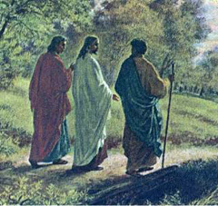 two disciples walking with Jesus