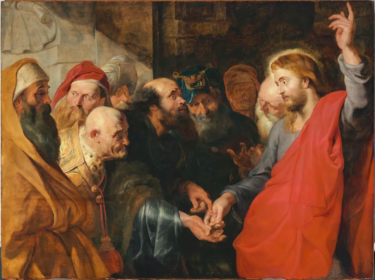 Jesus speaking to the Pharisees and Herodians