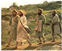Jesus walking with his disciples