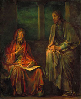 Nicodemus and Jesus in conversation
