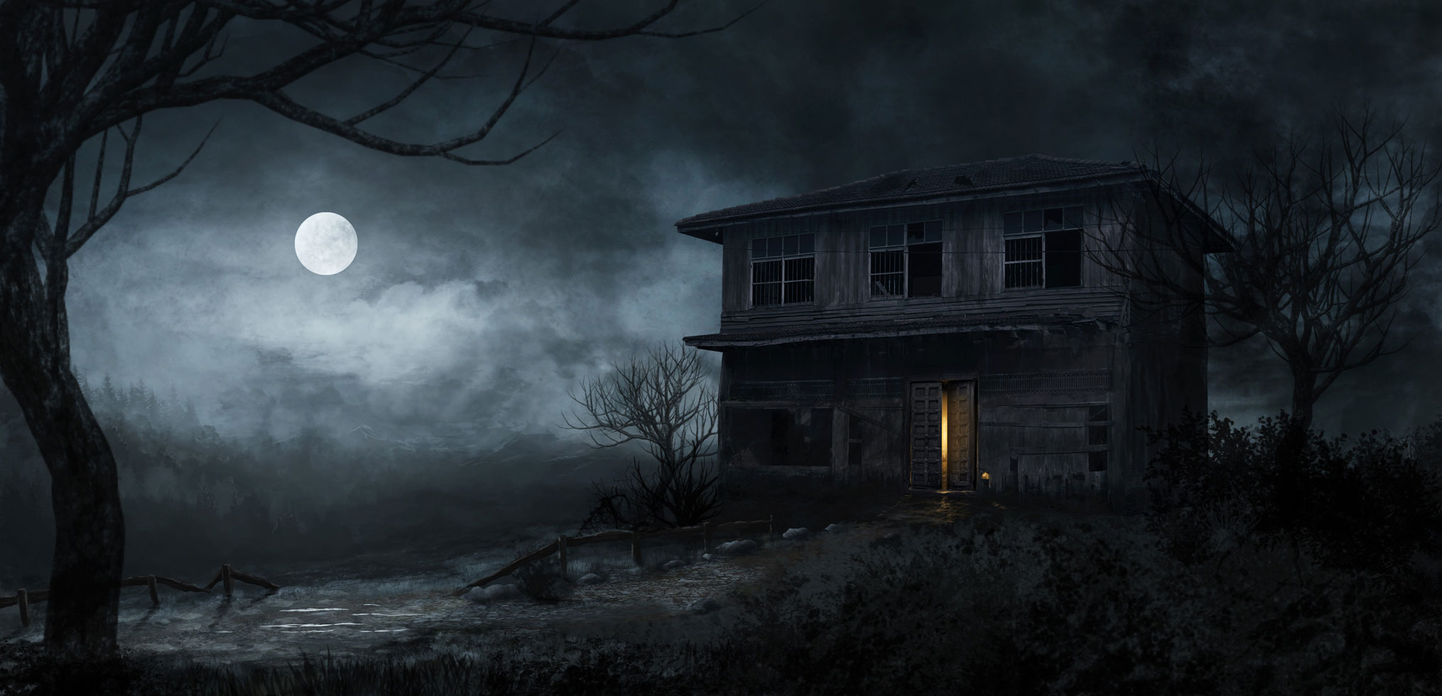 darkened house